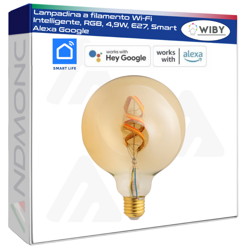 Lampadina a filamento Wi-Fi Intelligente, RGB, 4,9W, E27, Smart Alexa Google