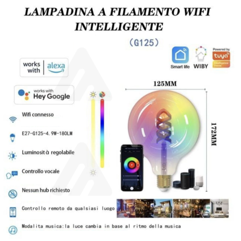 Lampadina a filamento Wi-Fi Intelligente, RGB,...