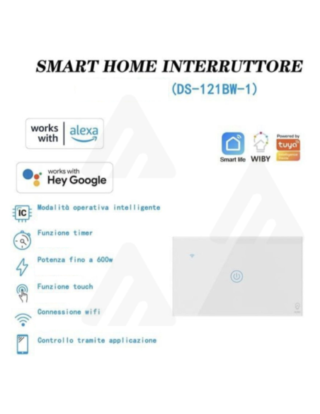 Smart Home Interruttore 1 Pulsante, Alexa Google, Touch, Wi-Fi