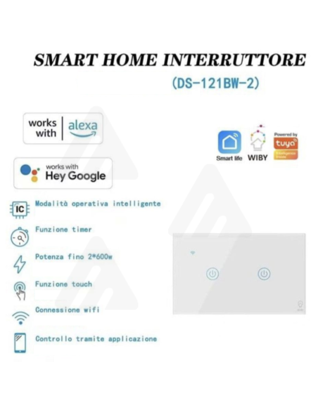 Smart Home Interruttore 2 Pulsanti, Alexa Google, Touch, Wi-Fi