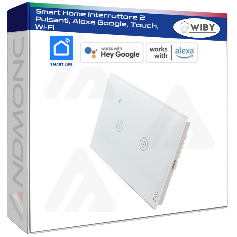 Smart Home Interruttore 2 Pulsanti, Alexa Google, Touch, Wi-Fi