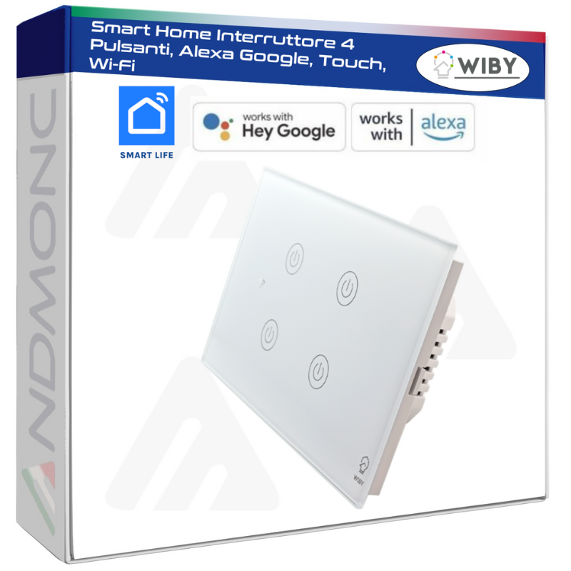 Smart Home Interruttore 4 Pulsanti, Alexa Google, Touch, Wi-Fi