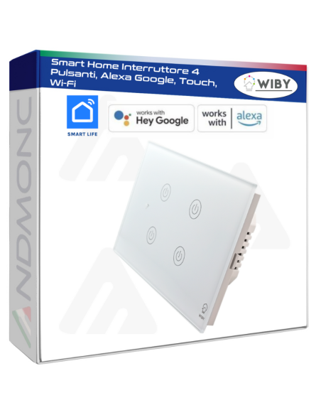 Smart Home Interruttore 4 Pulsanti, Alexa Google, Touch, Wi-Fi