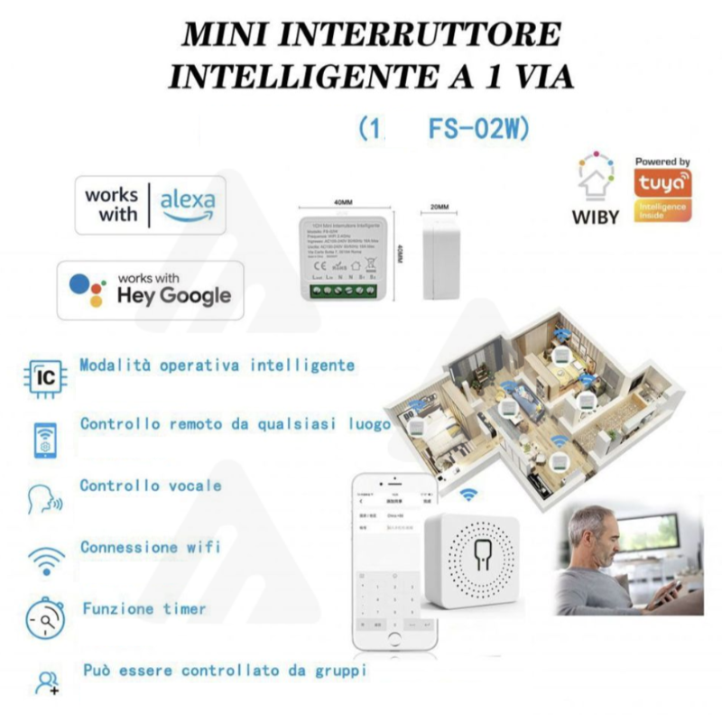 Mini interruttore Intelligente 1 Via, Smart...