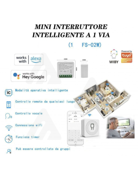 Mini interruttore Intelligente 1 Via, Smart Alexa Google, Wi-Fi