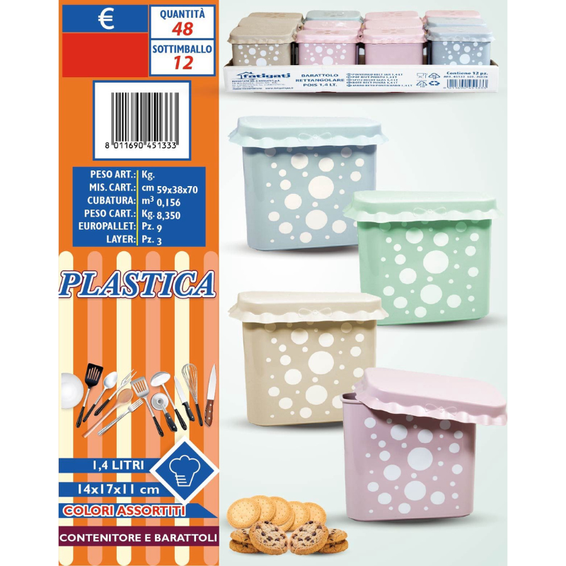 Barattolo 1.4L Plastica 14x17x11cm Vari Colori