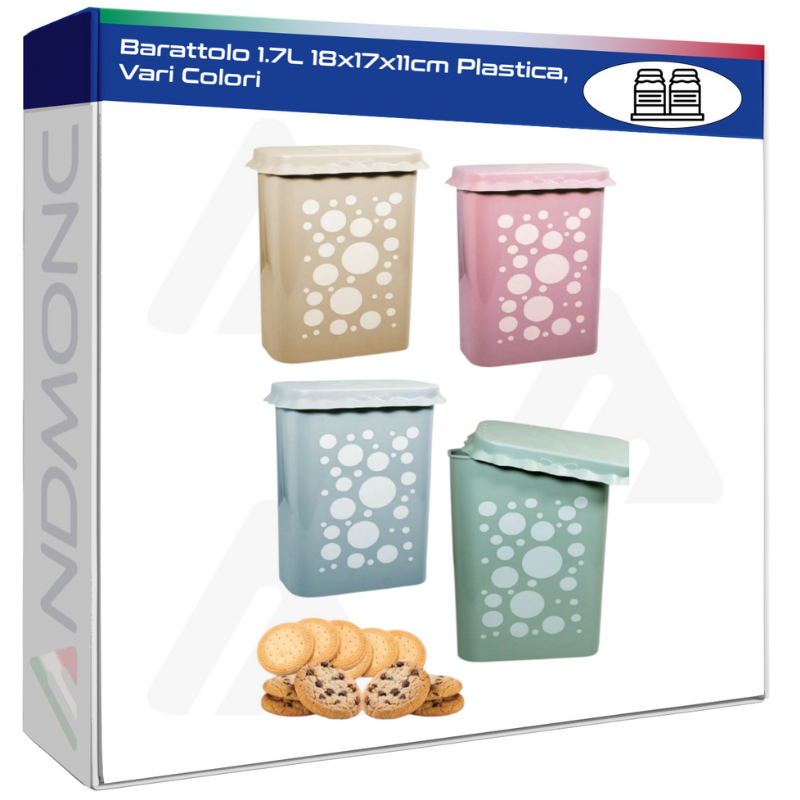 Barattolo 1.7L 18x17x11cm Plastica, Vari Colori