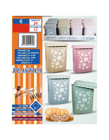 Barattolo 1.7L 18x17x11cm Plastica, Vari Colori