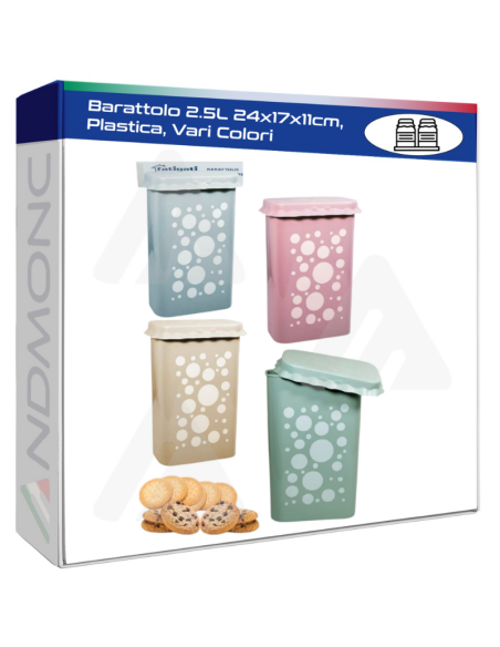 Barattolo 2.5L 24x17x11cm, Plastica, Vari Colori