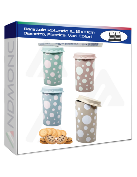 Barattolo Rotondo 1L, 18x10cm Diametro, Plastica, Vari Colori