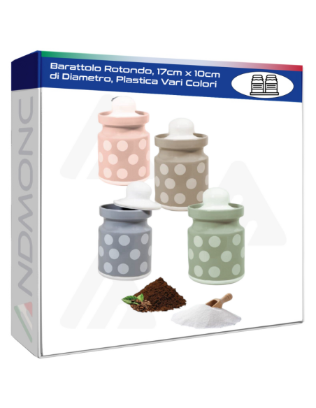 Barattolo Rotondo, 17cm x 10cm di Diametro, Plastica Vari Colori