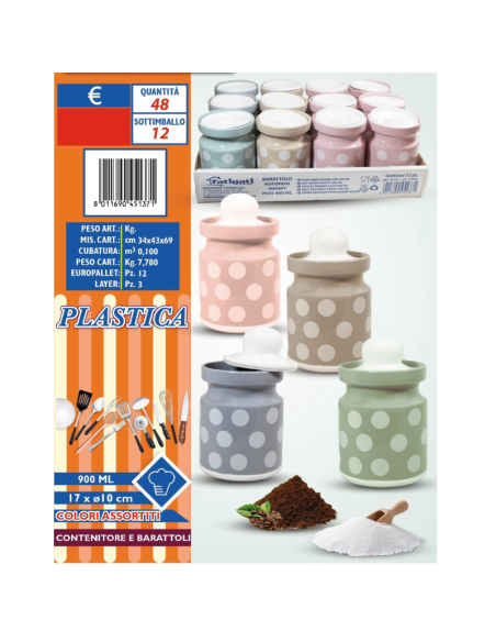 Barattolo Rotondo, 17cm x 10cm di Diametro, Plastica Vari Colori