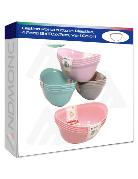 Cestino Porta tutto in Plastica, 4 Pezzi 15x10,5x7cm, Vari Colori