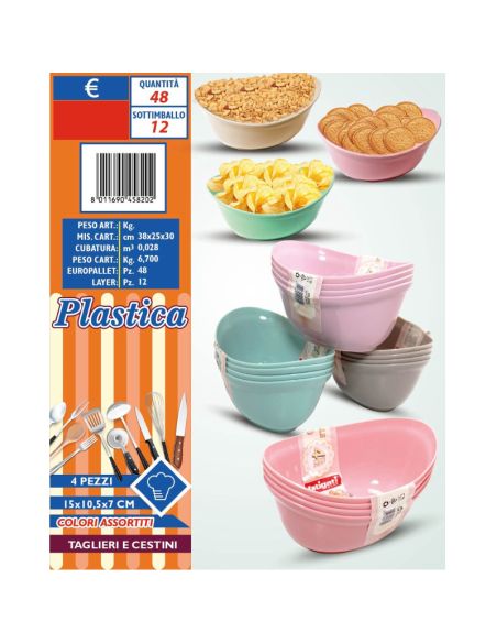 Cestino Porta tutto in Plastica, 4 Pezzi 15x10,5x7cm, Vari Colori