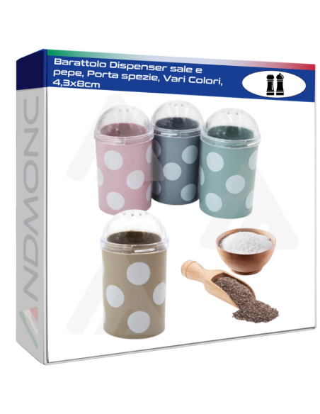 Barattolo Dispenser sale e pepe, Porta spezie, Vari Colori, 4,3x8cm