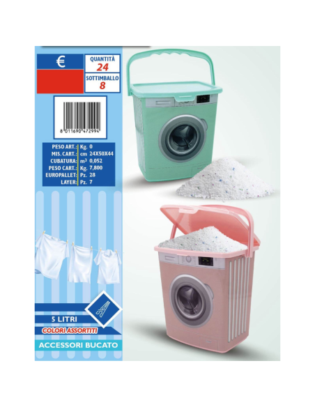 Accessori Bucato - Contenitore Porta Detersivi, 5 Litri, Vari Colori
