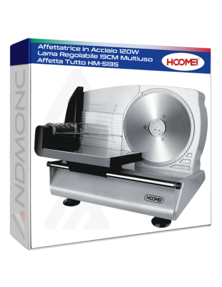 Affettatrice in Acciaio 120W Lama Regolabile 19CM Multiuso Affetta Tutto HM-5135