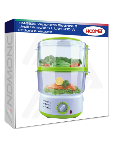 HM-5925 Vaporiera Elettrica 2 Livelli Capacità 5 L Litri 500 W Cottura a Vapore