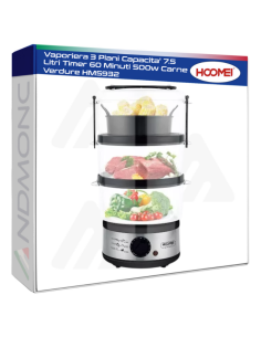 Vaporiera 3 Piani Capacita' 7.5 Litri Timer 60 Minuti...