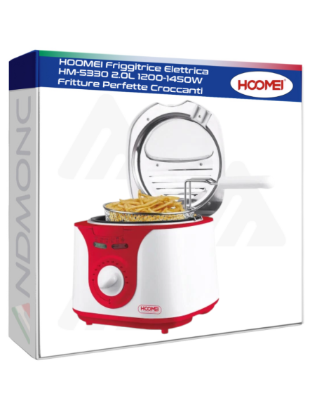 HOOMEI Friggitrice Elettrica HM-5330 2.0L 1200-1450W Fritture Perfette Croccanti