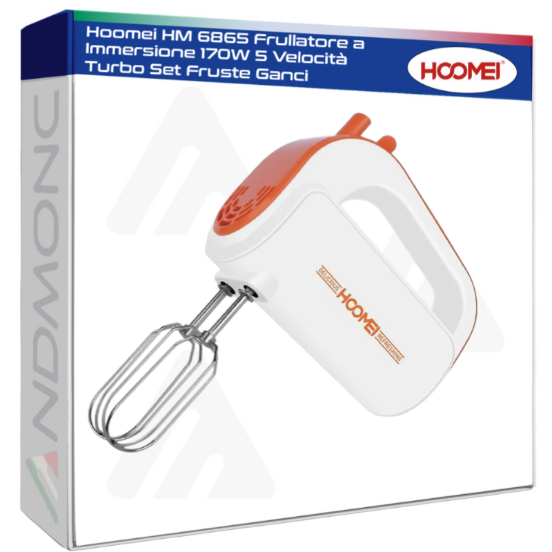 Hoomei HM 6865 Frullatore a Immersione 170W 5 Velocità Turbo Set Fruste Ganci
