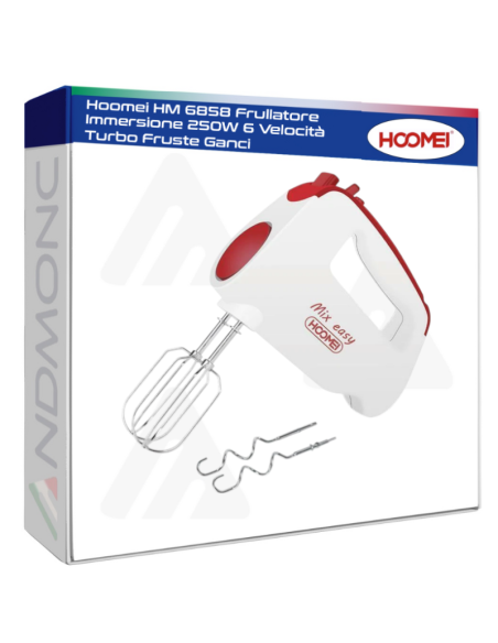 Hoomei HM 6858 Frullatore Immersione 250W 6 Velocità Turbo Fruste Ganci