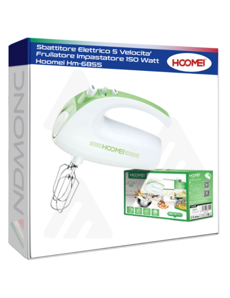 Sbattitore Elettrico 5 Velocita' Frullatore Impastatore 150 Watt Hoomei Hm-6855