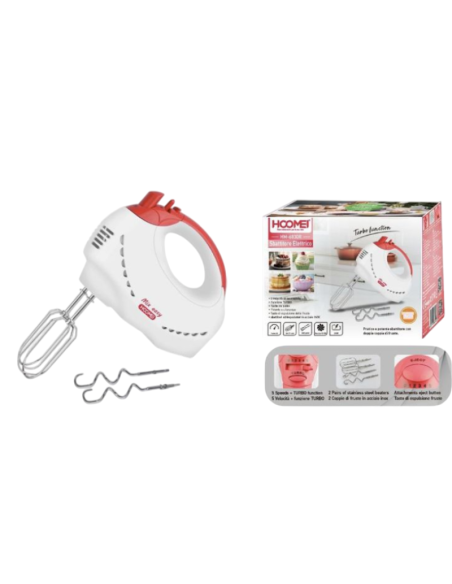 Sbattitore Elettrico 250 Watt Con Doppio Set Di Fruste 5 Velocità Hoomei Hm-6830