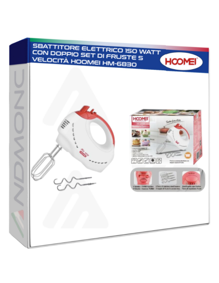 Sbattitore Elettrico 250 Watt Con Doppio Set Di Fruste 5 Velocità Hoomei Hm-6830