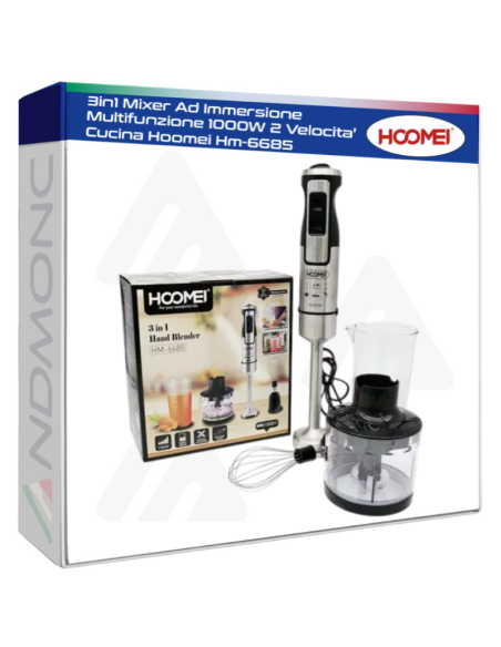 3in1 Mixer Ad Immersione Multifunzione 1000W 2 Velocita' Cucina Hoomei Hm-6685