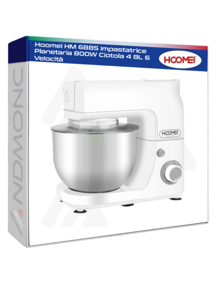 Hoomei HM 6885 Impastatrice Planetaria 800W Ciotola 4 8L 6 Velocità