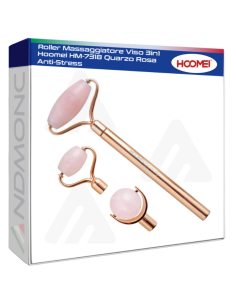Roller Massaggiatore Viso 3in1 Hoomei HM-7318 Quarzo Rosa...