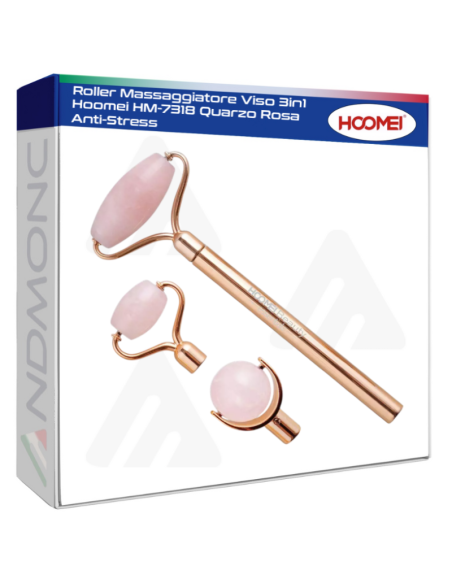 Roller Massaggiatore Viso 3in1 Hoomei HM-7318 Quarzo Rosa Anti-Stress