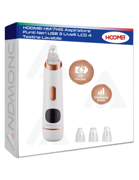 HOOMEI HM-7145 Aspiratore Punti Neri USB 3 Livelli LCD 4 Testine Lavabile
