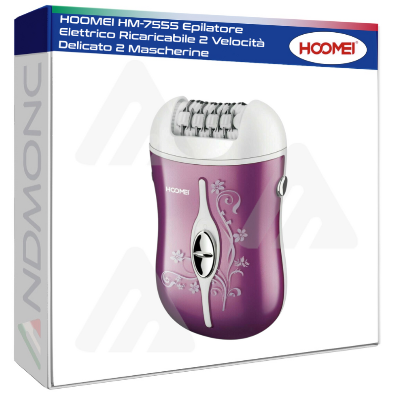 HOOMEI HM-7555 Epilatore Elettrico Ricaricabile 2 Velocità Delicato 2 Mascherine