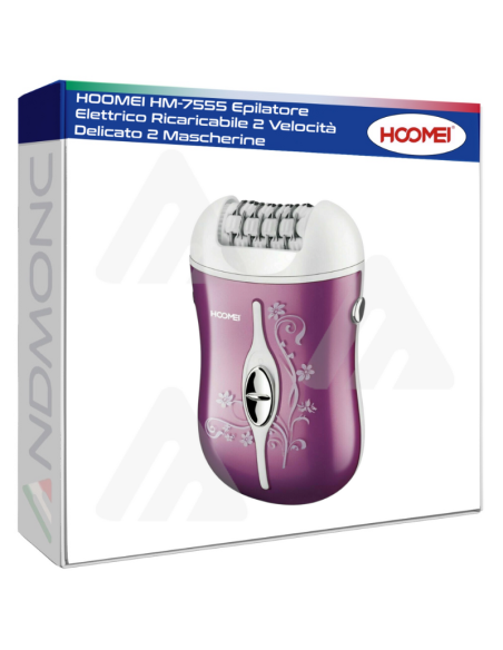 HOOMEI HM-7555 Epilatore Elettrico Ricaricabile 2 Velocità Delicato 2 Mascherine