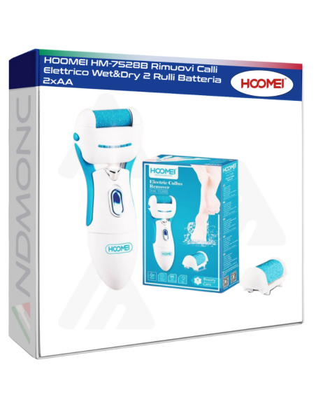 HOOMEI HM-7528B Rimuovi Calli Elettrico Wet&Dry 2 Rulli Batteria 2xAA