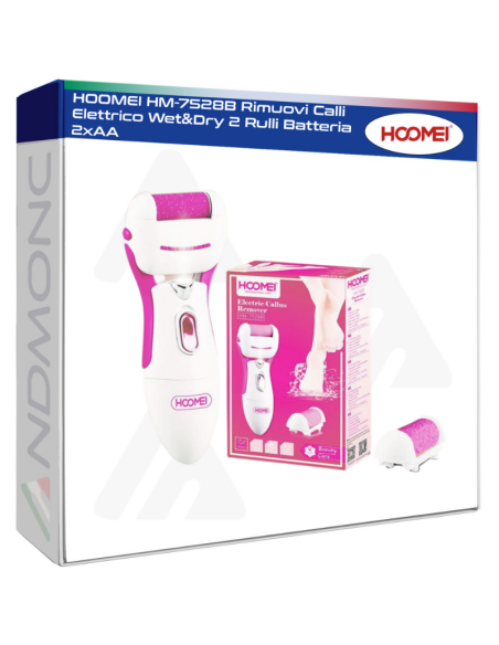 HOOMEI HM-7528R Rimuovi Calli Elettrico Wet&Dry 2 Rulli Batteria 2xAA