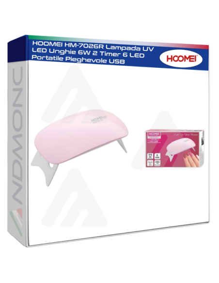 HOOMEI HM-7026R Lampada UV LED Unghie 6W 2 Timer 6 LED Portatile Pieghevole USB