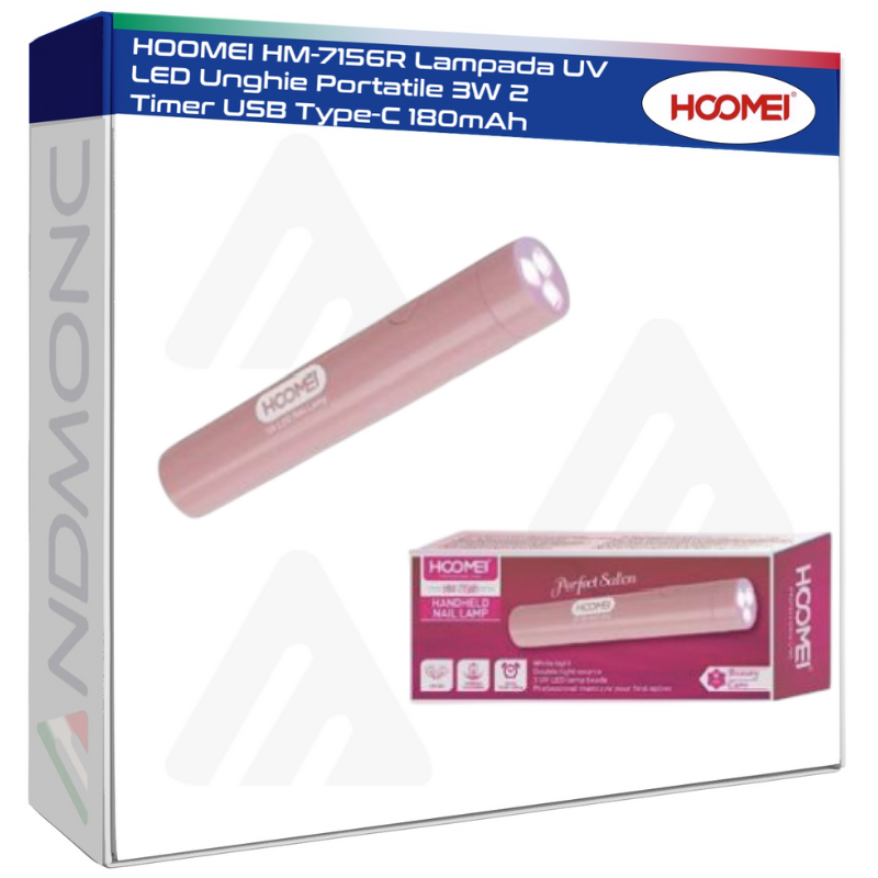 HOOMEI HM-7156R Lampada UV LED Unghie Portatile 3W 2 Timer USB Type-C 180mAh
