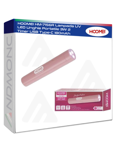 HOOMEI HM-7156R Lampada UV LED Unghie Portatile 3W 2 Timer USB Type-C 180mAh