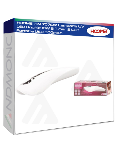 HOOMEI HM-7076W Lampada UV LED Unghie 18W 2 Timer 5 LED Portatile USB 500mAh