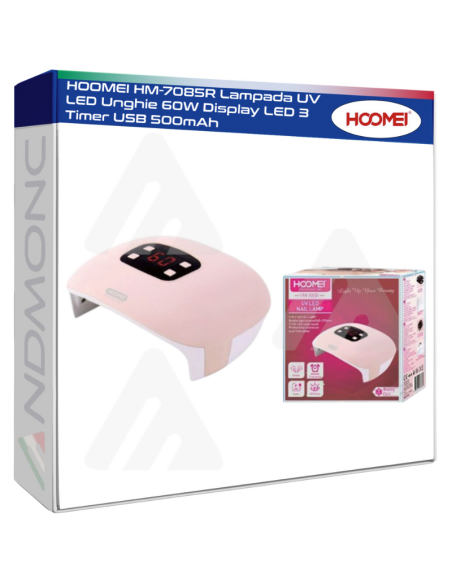 HOOMEI HM-7085R Lampada UV LED Unghie 60W Display LED 3 Timer USB 500mAh