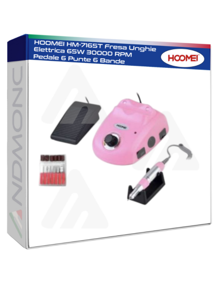 HOOMEI HM-7165T Fresa Unghie Elettrica 65W 30000 RPM Pedale 6 Punte 6 Bande