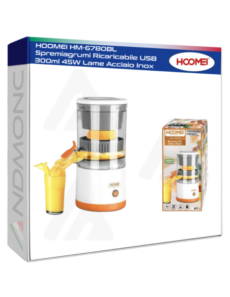 HOOMEI HM-6780BL Spremiagrumi Ricaricabile USB 300ml 45W Lame Acciaio Inox