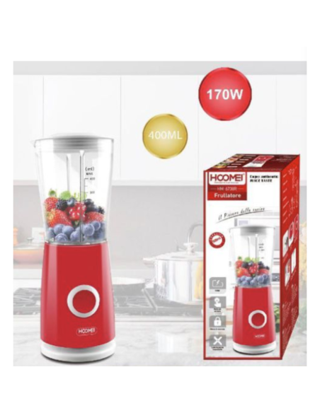 HOOMEI HM-6738R Frullatore 400ml 170W 4 Lame Acciaio Inox Funzione Pulse