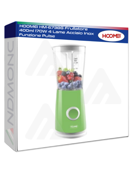 HOOMEI HM-6738G Frullatore 400ml 170W 4 Lame Acciaio Inox Funzione Pulse