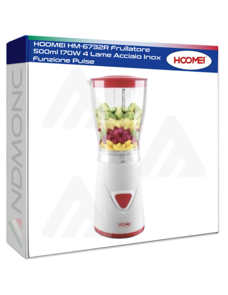HOOMEI HM-6732R Frullatore 500ml 170W 4 Lame Acciaio Inox Funzione Pulse