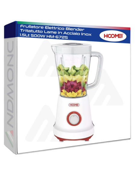 Frullatore Elettrico Blender Tritatutto Lame in Acciaio Inox 1.5Lt 500W HM-6725