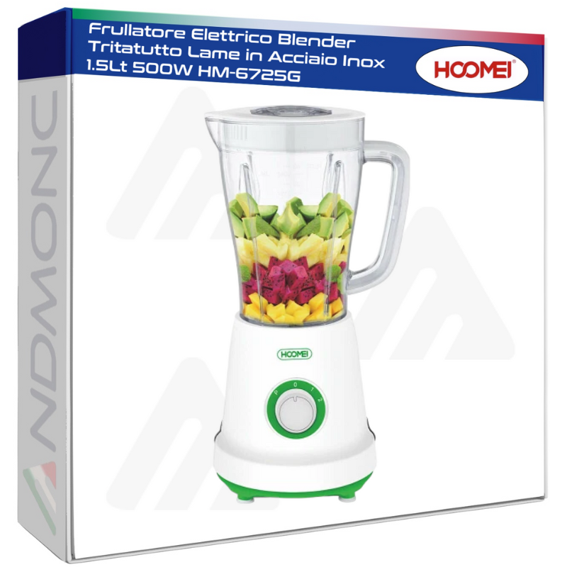 Frullatore Elettrico Blender Tritatutto Lame in Acciaio Inox 1.5Lt 500W HM-6725G